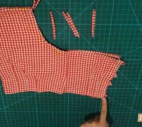 how to repurpose a button down shirt to make a diy tie back crop top, Making and attaching loops for the ties