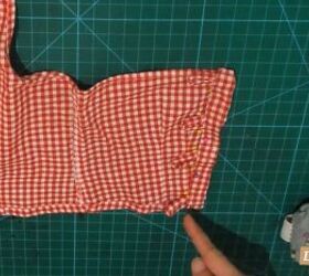 how to repurpose a button down shirt to make a diy tie back crop top, Securing loops for the crop top ties