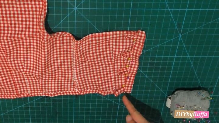 how to repurpose a button down shirt to make a diy tie back crop top, Securing loops for the crop top ties