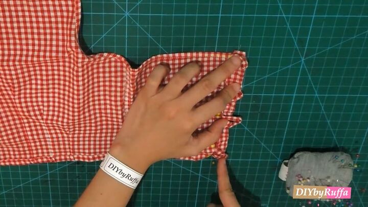 how to repurpose a button down shirt to make a diy tie back crop top, Sewing over the tie loops