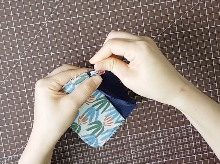 how to make a cute diy card coin purse easy quick sew gift idea, Attaching the tab to the coin purse