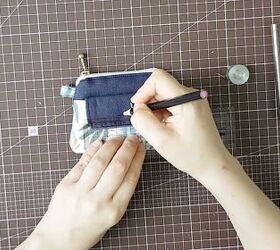 how to make a cute diy card coin purse easy quick sew gift idea, Marking where the snap button will go