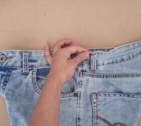 how to downsize jeans with without sewing 6 different ways, Sewing the waist at the sides