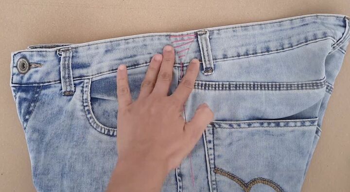 how to downsize jeans with without sewing 6 different ways, Sewing a laddered inverted triangle