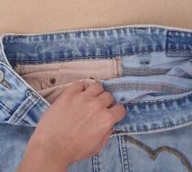 how to downsize jeans with without sewing 6 different ways, Knotting the thread inside