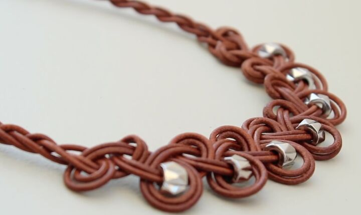 how to make a leather necklace with knots braids silver beads, How to make a leather necklace