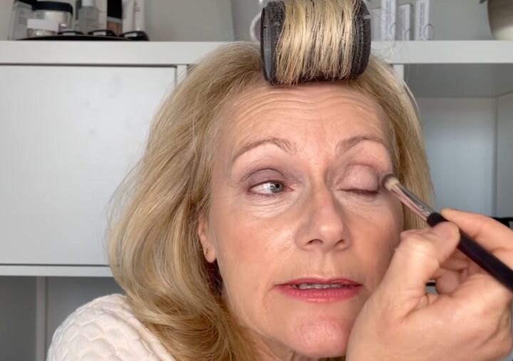 how to rock a smokey eye as an older woman mature makeup tutorial, Applying the lightest eyeshadow color first