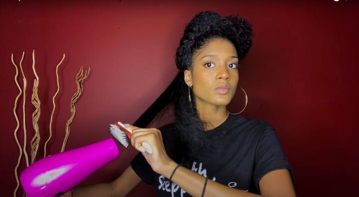 how to do a perfect hollywood style bantu knot out on blow dried hair, Blow drying hair from root to tip