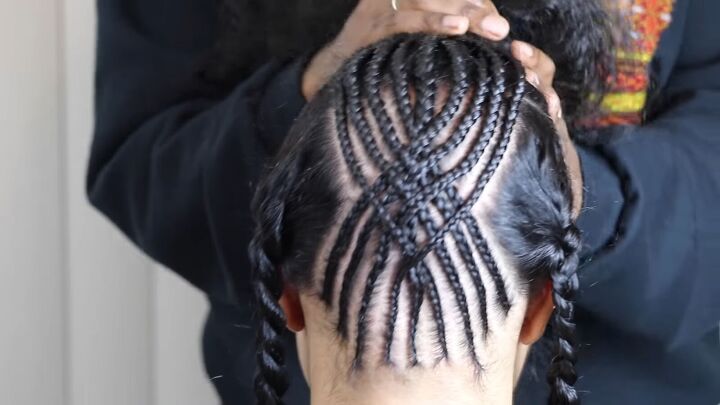 how to create a striking protective braided updo step by step, Overlapping braids in a diamond shape