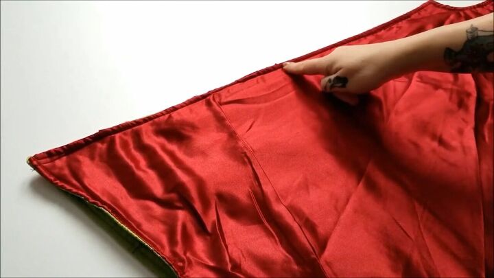 how to make a christmas tree skirt into a skirt you can actually wear, Sewing the open edges of the tree skirt