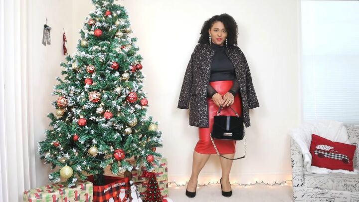 4 cute christmas outfits with leather skirts to wear for the holidays, Red leather skirt Christmas outfit