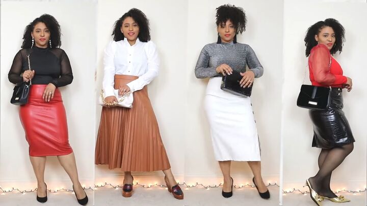4 cute christmas outfits with leather skirts to wear for the holidays, Christmas outfits with leather skirts