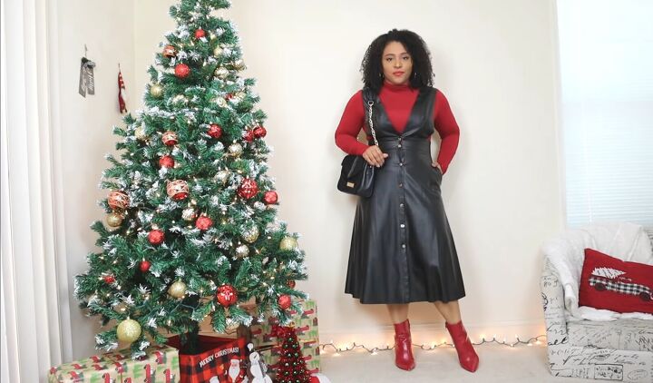 4 little black christmas dress outfit ideas from casual to glam, Leather LBD for a Christmas party