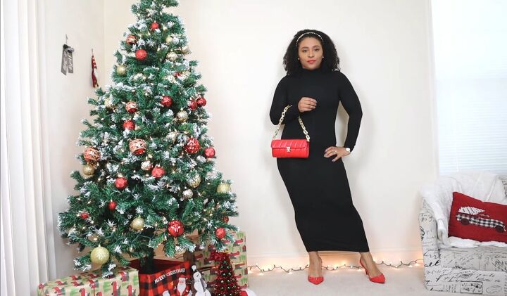 4 little black christmas dress outfit ideas from casual to glam, Black bodycon maxi dress for Christmas