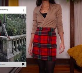 3 ways to make new holiday outfits from clothes you already own, Holiday outfit with a plaid skirt