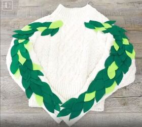 6 amazing diy ugly christmas sweater ideas including 1 for hanukkah, Attaching the leaves to the sleeves with fabric glue