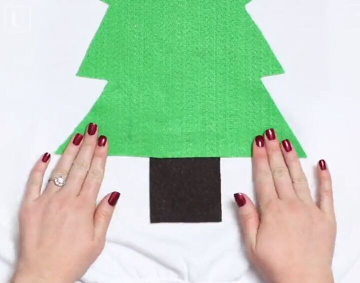 6 amazing diy ugly christmas sweater ideas including 1 for hanukkah, Attach the tree to the sweater with fabric glue