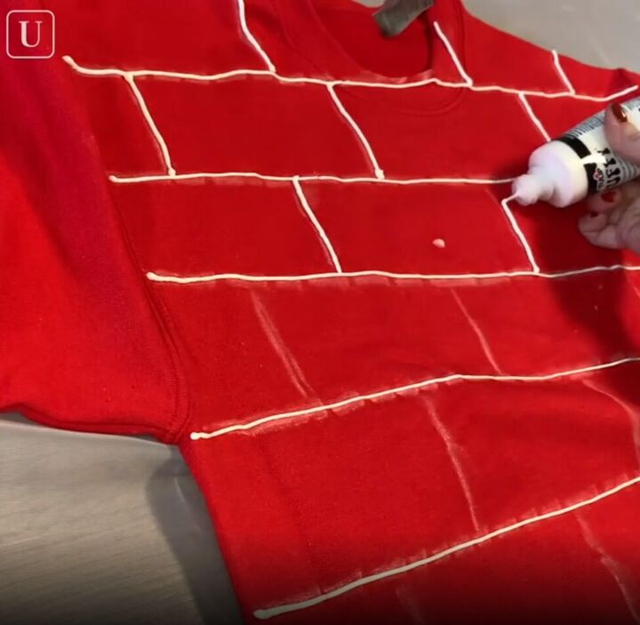 6 amazing diy ugly christmas sweater ideas including 1 for hanukkah, Drawing white lines to create bricks