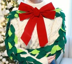 6 amazing diy ugly christmas sweater ideas including 1 for hanukkah, Red bow for the DIY ugly Christmas sweater