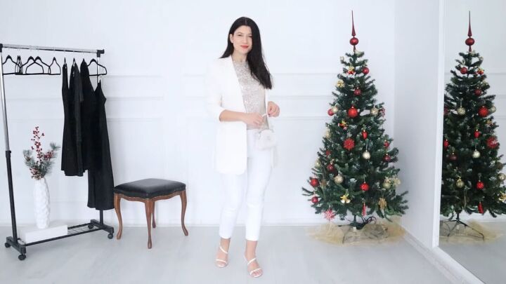 7 chic sophisticated christmas party outfits for the festive season, White Christmas party outfit with sparkly top