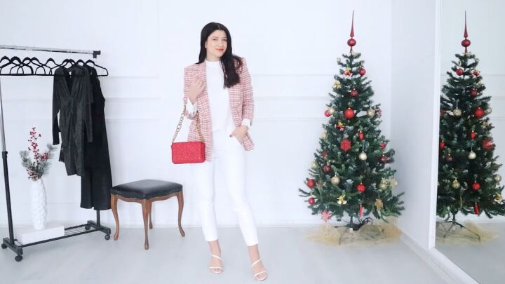 7 chic sophisticated christmas party outfits for the festive season, Christmas party outfit with red accessories