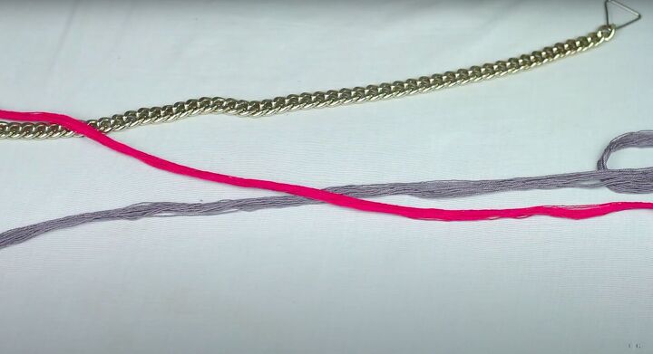 how to make a statement chain necklace out of an old purse strap, Brightly colored embroidery thread