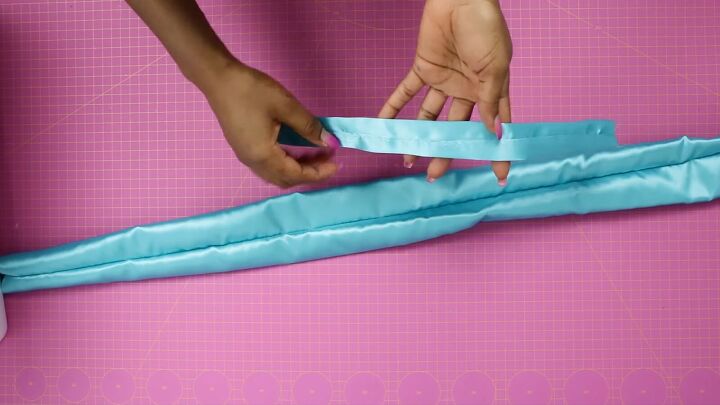 how to make a cute ruched satin headband from scratch, Ironing the seam line in the center
