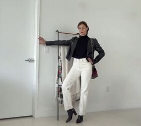 20 nice outfits with white jeans for all seasons yes even winter, White jeans with a black leather jacket