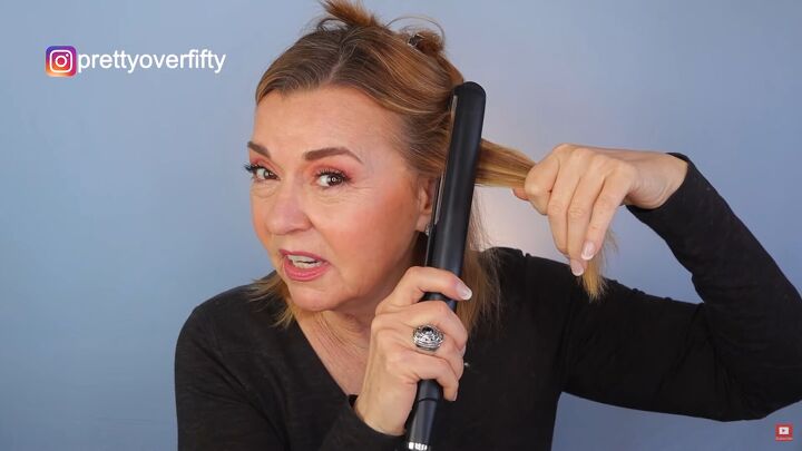 how to do a cute curly short hairstyle for women over 50, Curling hair with a flat iron