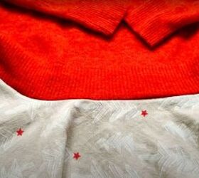 make your own christmas dress from an old top a festive tablecloth, Flipping the dress right sides out