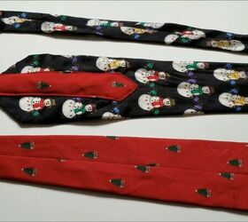 make your own christmas dress from an old top a festive tablecloth, Making a DIY Christmas necktie belt
