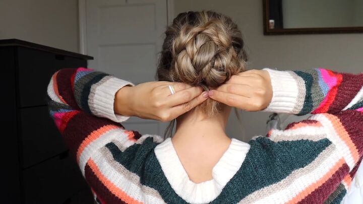 5 easy holiday hairstyles ponytails braided updos chignons more, Securing the hair ends at the bottom
