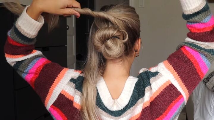 5 easy holiday hairstyles ponytails braided updos chignons more, Twisting the right section of hair