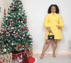 9 cute new year s eve outfit ideas from comfy casual to partywear, Bright yellow tweed dress for New Year s Eve