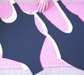 how to sew a reversible one piece swimsuit in 6 simple steps, Pinning the lining fabric to the main fabric