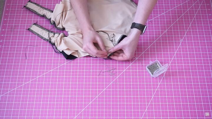 how to sew a reversible one piece swimsuit in 6 simple steps, Pinning the sides of the swimsuit
