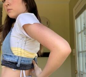 how to make a cute diy jean bralette out of 2 pairs of old jeans, Measuring the size around the bust