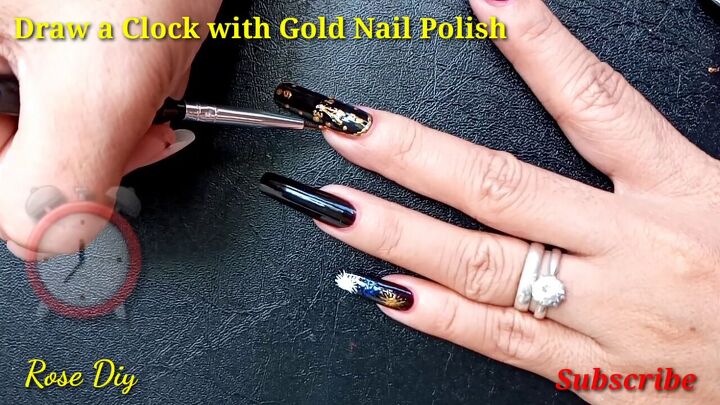how to do black gold new years nails with fun firework designs, Fun nail designs for New Year s