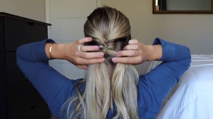 try this easy updo hair hack for a sophisticated elegant hairstyle, Splitting hair into two sections