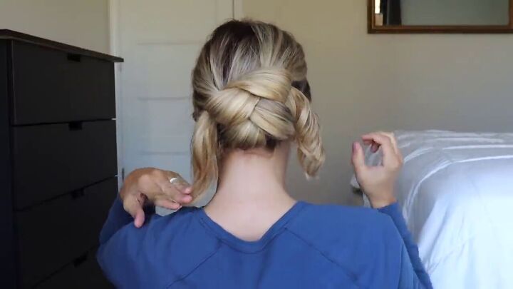try this easy updo hair hack for a sophisticated elegant hairstyle, Alternating pulling hair through the sides
