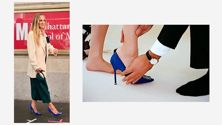 how to dress like carrie miranda charlotte in and just like that, Sex and The City movie blue wedding shoes