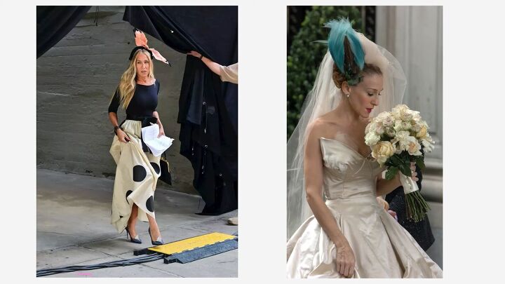 how to dress like carrie miranda charlotte in and just like that, Carrie Bradshaw s wedding bird headpiece