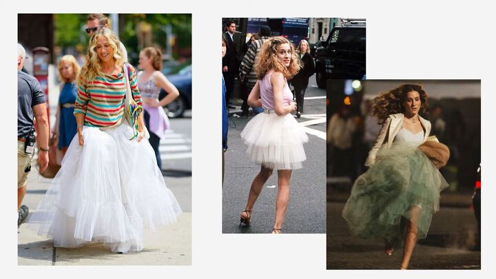 how to dress like carrie miranda charlotte in and just like that, Iconic Sex and the City tulle skirt looks