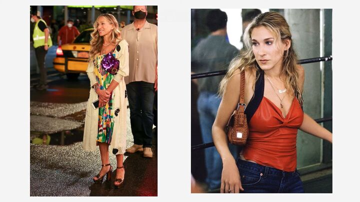 how to dress like carrie miranda charlotte in and just like that, Carrie s Fendi baguette bag looks