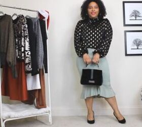 6 ways to style new years eve party tops for a glamorous countdown, Black gold polka dot blouse with a skirt