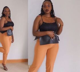 how to style a statement belt 1 belt 5 different outfit ideas, Peach pants with a black statement belt