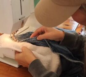 how to make a diy sherpa denim jacket with a sherpa collar lining, Sewing the Sherpa collar denim jacket