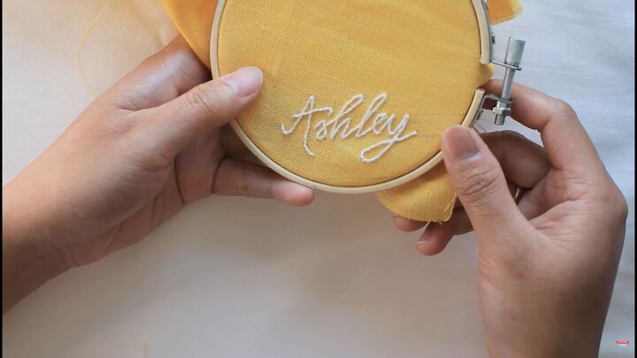 how to make a bow scrunchie with personalized name embroidery, Embroidered scrunchie