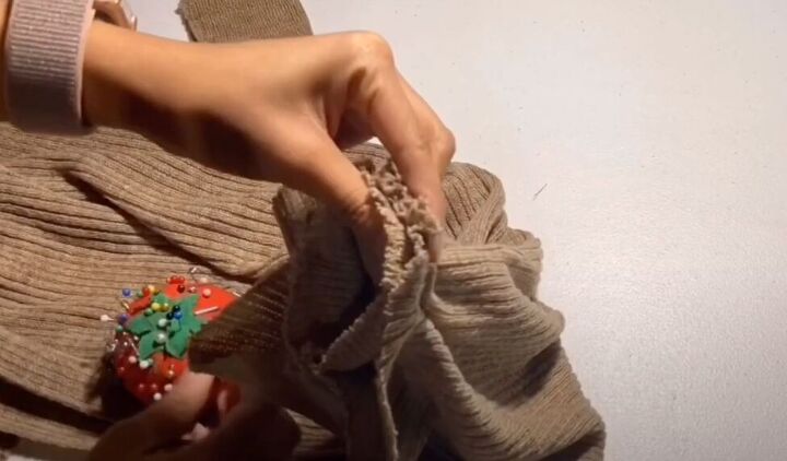 how to make a cute diy scarf with sleeves in 4 quick steps, Pinning and gathering the fabric