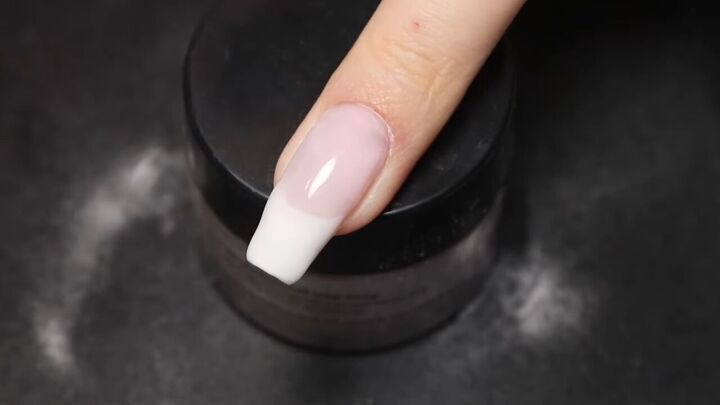 3 easy dip powder nail ideas french glitter ombre marble nails, French manicure dip powder nails steps